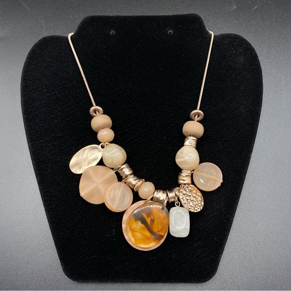 Rose Gold Tone Statement Dangles Necklace Faux Tortoise Shell